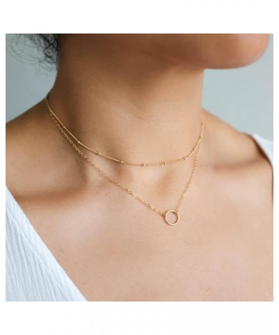 Dainty Gold Necklace for Women 14K Plated Layered Chain Necklaces Trible Layering Paper Clip Chain Hammered Disc Link Necklac...