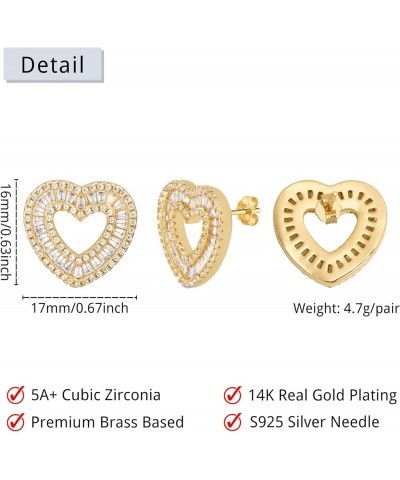 Heart Earrings For Women Trendy Stud Earrings For Girls, Gold Plated Hypoallergenic Cubic Zirconia Earrings Studs, Iced Earri...