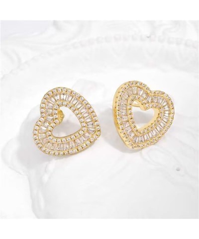 Heart Earrings For Women Trendy Stud Earrings For Girls, Gold Plated Hypoallergenic Cubic Zirconia Earrings Studs, Iced Earri...