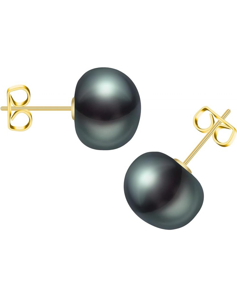 Freshwater Real Pearl Stud Earrings Quality Pearl Earrings for Women 9.0-10.0mm Black-Gold $19.40 Others