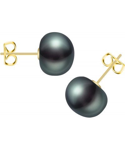 Freshwater Real Pearl Stud Earrings Quality Pearl Earrings for Women 9.0-10.0mm Black-Gold $19.40 Others