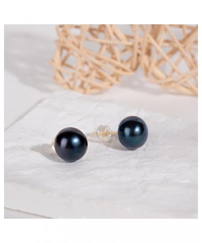 Freshwater Real Pearl Stud Earrings Quality Pearl Earrings for Women 9.0-10.0mm Black-Gold $19.40 Others