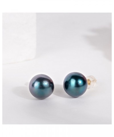 Freshwater Real Pearl Stud Earrings Quality Pearl Earrings for Women 9.0-10.0mm Black-Gold $19.40 Others