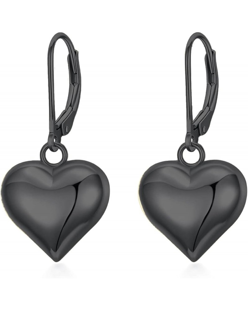 Heart Dangle Earrings 925 Sterling Silver/18k Gold Plated/Rose Gold/Black Puffy Heart Earrings for Women Teen Girl Christmas ...