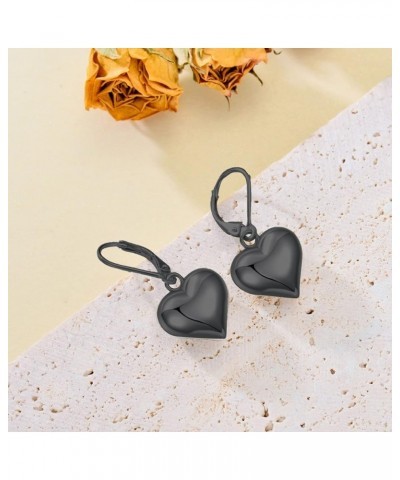 Heart Dangle Earrings 925 Sterling Silver/18k Gold Plated/Rose Gold/Black Puffy Heart Earrings for Women Teen Girl Christmas ...