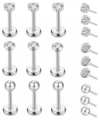 9pcs Threadless Push in Nose Rings Studs for Multiple Piercing,316L Surgical Stainless Steel Lip Rings Studs Labret Jewelry C...