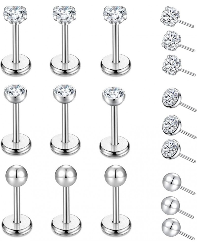 9pcs Threadless Push in Nose Rings Studs for Multiple Piercing,316L Surgical Stainless Steel Lip Rings Studs Labret Jewelry C...