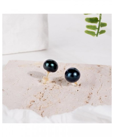 Freshwater Real Pearl Stud Earrings Quality Pearl Earrings for Women 9.0-10.0mm Black-Gold $19.40 Others