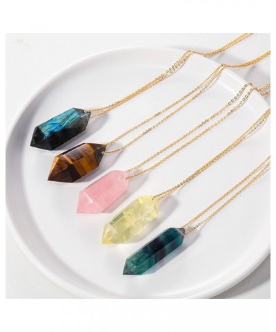 Crystal Pendulum Necklace for Women Pointed Natural Stone Pendant Necklace,Fluorite Citrine $18.56 Necklaces