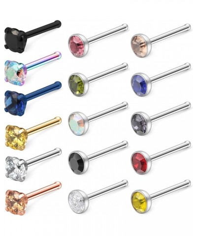 18G Surgical Steel Mix Color Diamond CZ Nose Stud Rings L Shaped Screw Bone Nostril Pin Piercing Jewelry 1.5mm 2mm 2.5mm 3mm ...