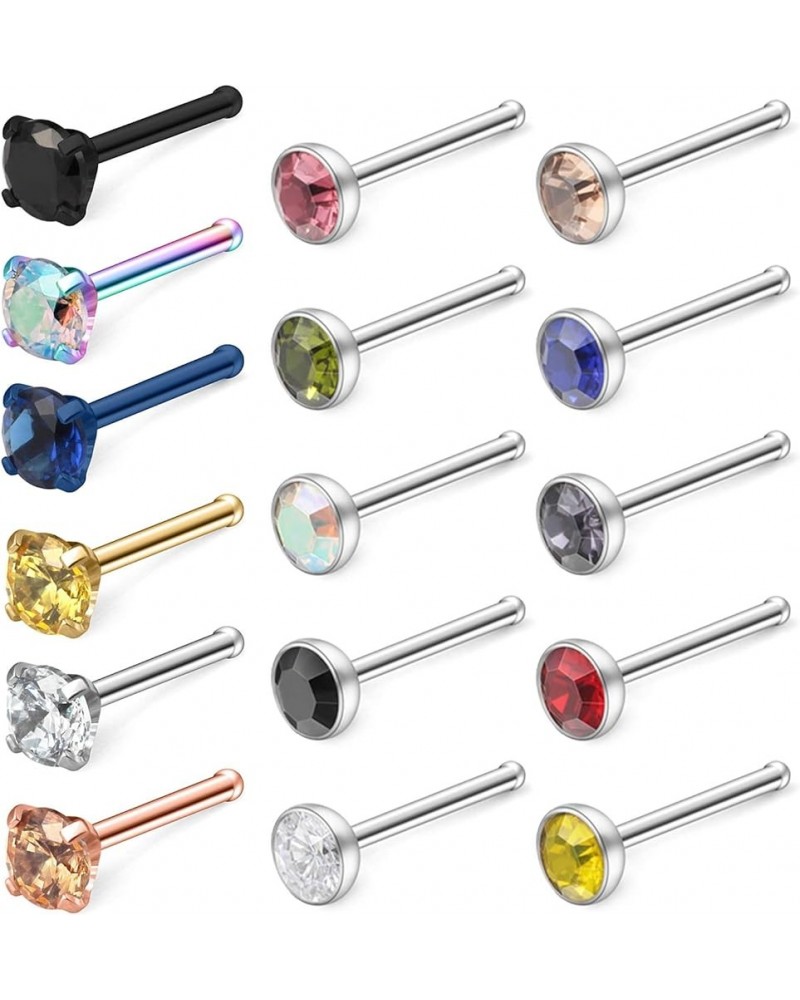 18G Surgical Steel Mix Color Diamond CZ Nose Stud Rings L Shaped Screw Bone Nostril Pin Piercing Jewelry 1.5mm 2mm 2.5mm 3mm ...