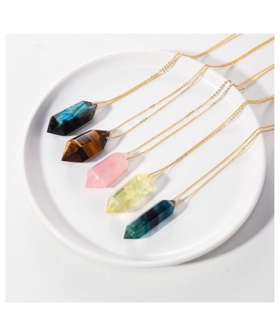 Crystal Pendulum Necklace for Women Pointed Natural Stone Pendant Necklace,Fluorite Citrine $18.56 Necklaces