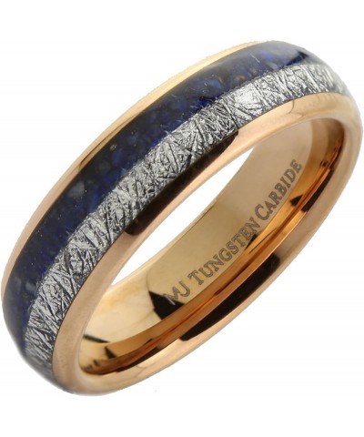 Rose Gold Plated, Polished or Black Plated Tungsten Carbide 6mm or 8mm Wedding Band Blue Lapis Lazuli and Meteorite Inlay wit...