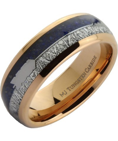 Rose Gold Plated, Polished or Black Plated Tungsten Carbide 6mm or 8mm Wedding Band Blue Lapis Lazuli and Meteorite Inlay wit...