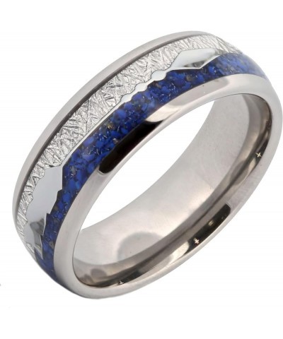 Rose Gold Plated, Polished or Black Plated Tungsten Carbide 6mm or 8mm Wedding Band Blue Lapis Lazuli and Meteorite Inlay wit...