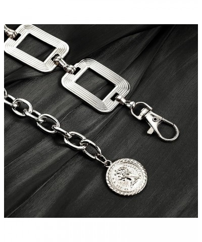 Chain Belts Women's Waist Chain Adjustable Metal Link - Fashion Accessory for Jeans and Dresses Silver squares XL: 59 in/150 ...