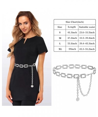 Chain Belts Women's Waist Chain Adjustable Metal Link - Fashion Accessory for Jeans and Dresses Silver squares XL: 59 in/150 ...