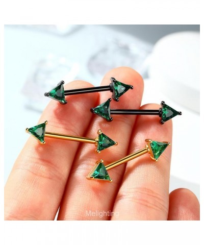 14G Nipple Rings Triangle Nipple Piercing Jewelry for Women Surgical Steel 316L Clear CZ Green Nipple Barbell Shiny 14mm Nipp...