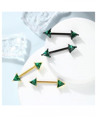 14G Nipple Rings Triangle Nipple Piercing Jewelry for Women Surgical Steel 316L Clear CZ Green Nipple Barbell Shiny 14mm Nipp...