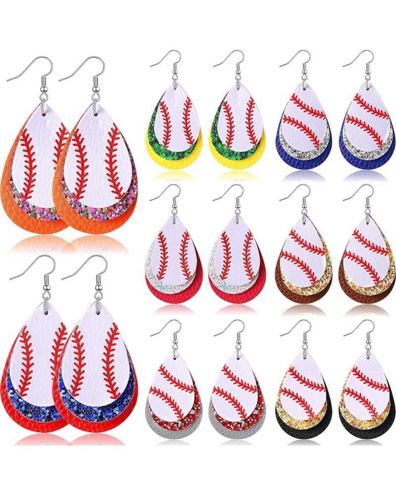 8 Pairs Baseball Leather Earrings for Women Sport Lover Teardrop Ball Faux Leather Dangle Earrings Soccer Basketball Earrings...