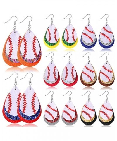 8 Pairs Baseball Leather Earrings for Women Sport Lover Teardrop Ball Faux Leather Dangle Earrings Soccer Basketball Earrings...