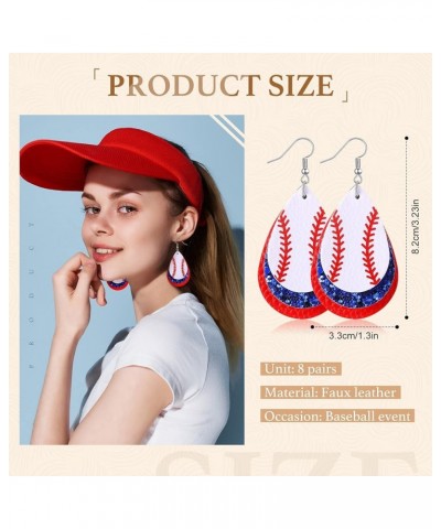 8 Pairs Baseball Leather Earrings for Women Sport Lover Teardrop Ball Faux Leather Dangle Earrings Soccer Basketball Earrings...