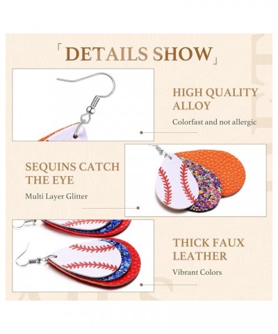 8 Pairs Baseball Leather Earrings for Women Sport Lover Teardrop Ball Faux Leather Dangle Earrings Soccer Basketball Earrings...