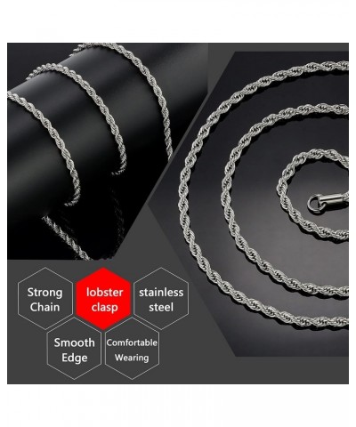 Twist Chain Necklace - Stainless Steel Rope Jewelry for Men & Women 16 Inches 3mm Wide $9.71 Necklaces