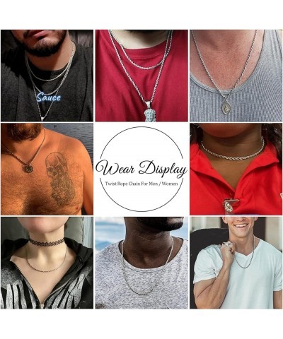 Twist Chain Necklace - Stainless Steel Rope Jewelry for Men & Women 16 Inches 3mm Wide $9.71 Necklaces