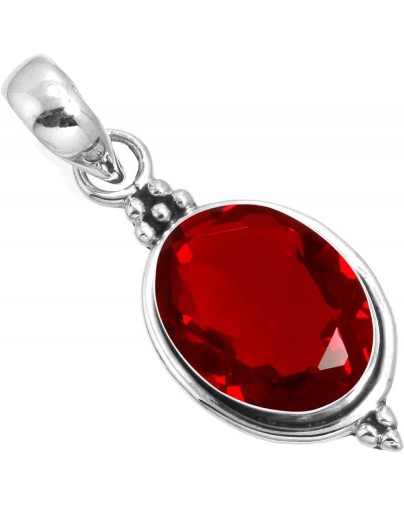 925 Sterling Silver Handmade Pendant for Women 10x14 Oval Gemstone Costume Silver Jewelry for Gift (99553_P) Ruby Simulated $...