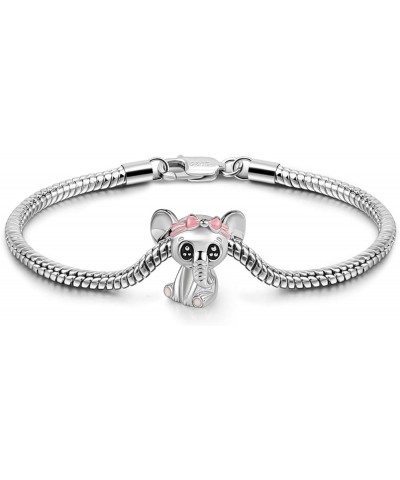 Women 925 Sterling Silver Bracelet Cute Tiny Animal Elephant Charm Dainty Handmade Bracelet For Girl Lobster Clasp Snake Chai...