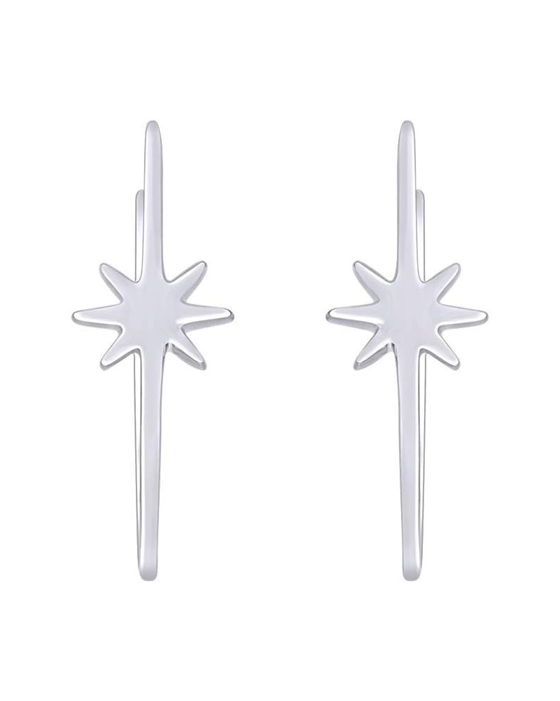 14k Gold Plated 925 Sterling Silver Minimalist Falling Star Ear Climber Stud Earrings For Women white-gold-plated-silver $16....