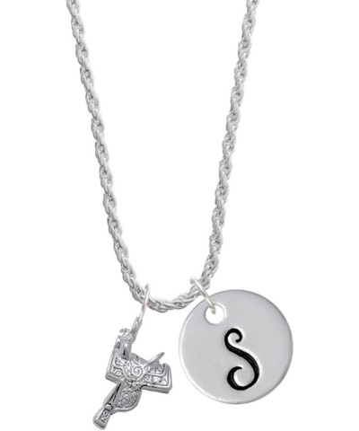 Silvertone Western Saddle - Silvertone Script Initial Disc - Charm Necklace, 20"+3 Initial S $18.47 Necklaces