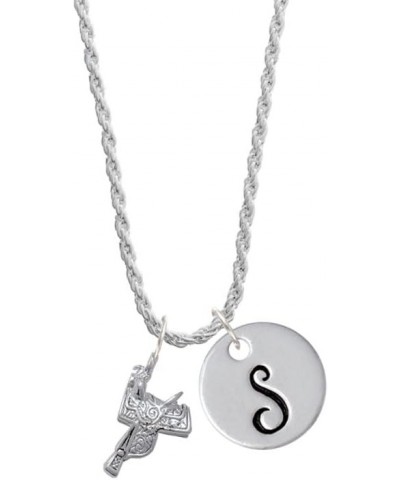 Silvertone Western Saddle - Silvertone Script Initial Disc - Charm Necklace, 20"+3 Initial S $18.47 Necklaces