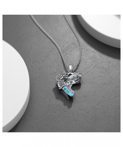 Dinosaur Necklace 925 Sterling Silver Genuine Turquoise Dinosaur Skull Head Pendant Bohemian Western Jewelry Gifts for Women ...