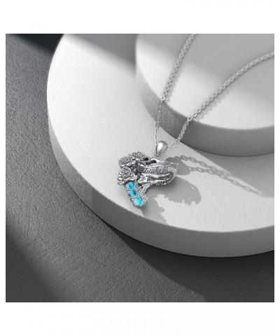 Dinosaur Necklace 925 Sterling Silver Genuine Turquoise Dinosaur Skull Head Pendant Bohemian Western Jewelry Gifts for Women ...