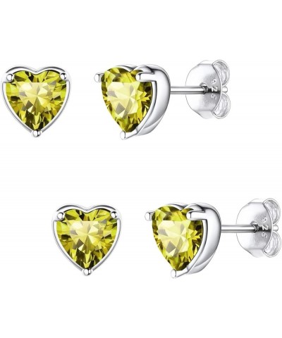 2 Pairs Authentic Sterling Silver Heart Birthstone Stud Earrings 6mm 0.84 Carat Cubic Zirconia Diamond Gemstone Hypoallergeni...