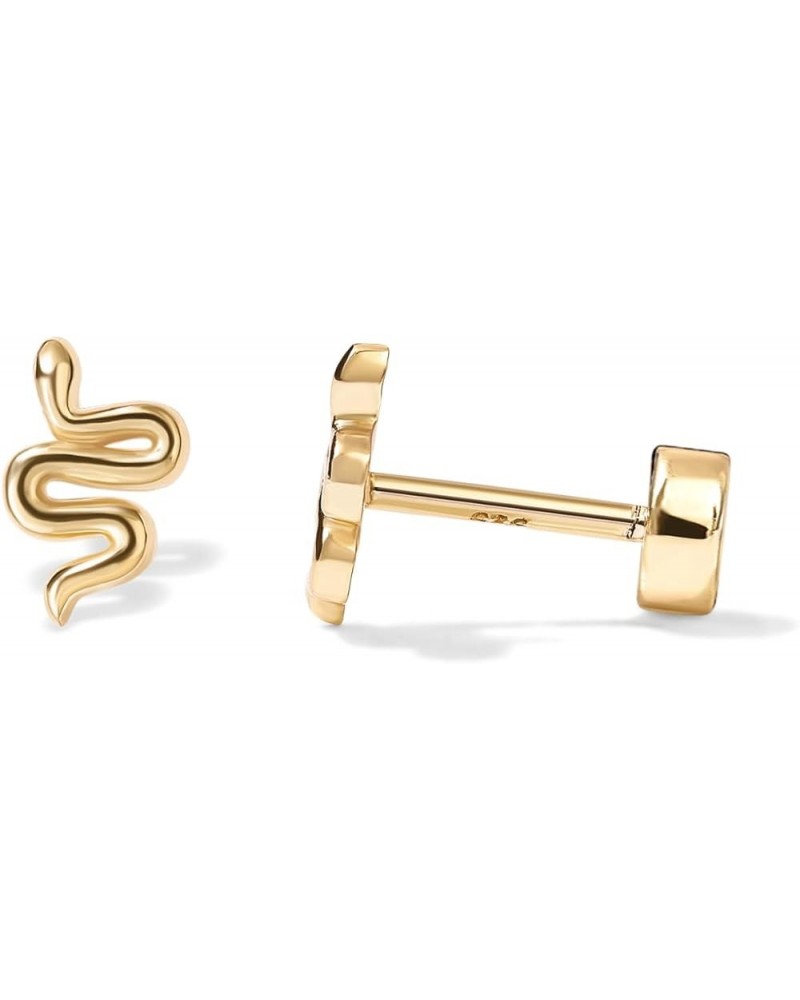 14K Gold Plated Solid 925 Sterling Silver Post Flat Back Stud Earrings for Women | Cartilage Helix Piercing | Heart Moon Snak...