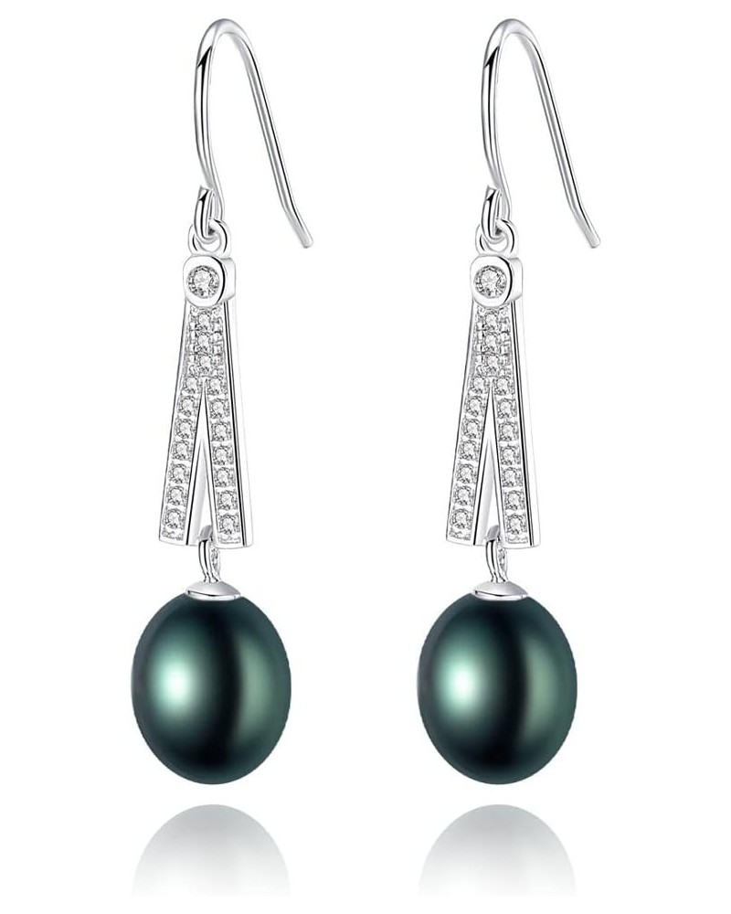 Pearl Earrings for Women With Genuine 8-10mm AAAA Quality Grey Tahitian Cultured Pearls Earring | 925 Sterling Silver Plated ...