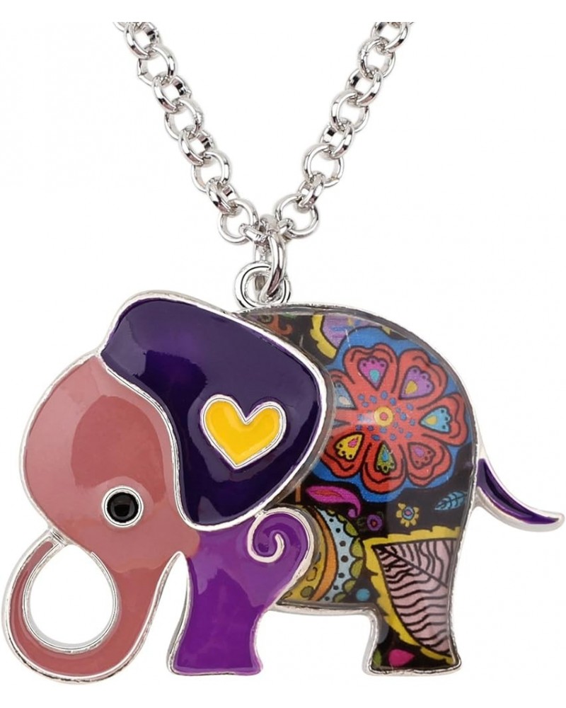 Enamel Alloy Floral Heart Lover Elephant Necklace Pendant For Women Kids Lucky Gift Purple $9.27 Necklaces