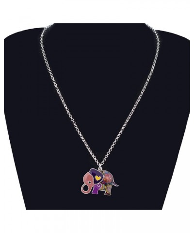 Enamel Alloy Floral Heart Lover Elephant Necklace Pendant For Women Kids Lucky Gift Purple $9.27 Necklaces