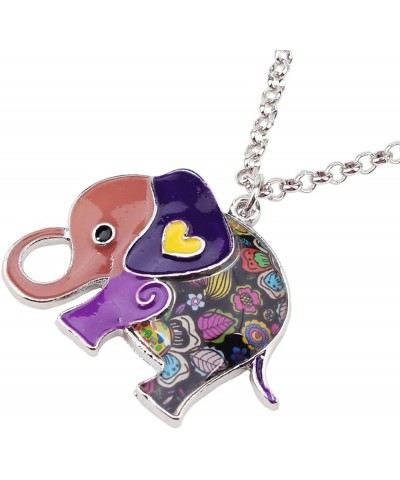 Enamel Alloy Floral Heart Lover Elephant Necklace Pendant For Women Kids Lucky Gift Purple $9.27 Necklaces