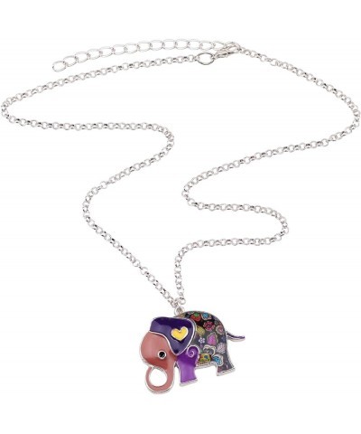 Enamel Alloy Floral Heart Lover Elephant Necklace Pendant For Women Kids Lucky Gift Purple $9.27 Necklaces