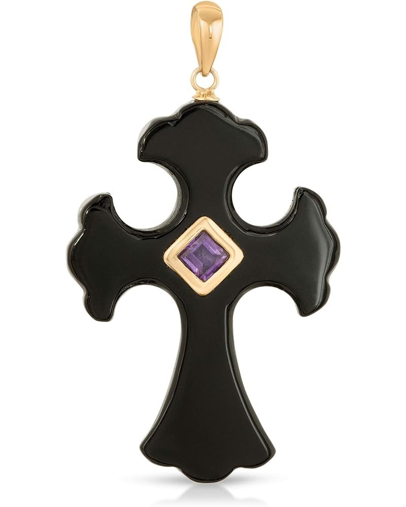 14K Yellow Gold Genuine Jade Hand Carved Cross Pendant with Gemstone Pendant Only Black Onyx $92.43 Pendants