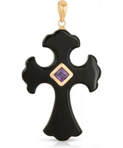 14K Yellow Gold Genuine Jade Hand Carved Cross Pendant with Gemstone Pendant Only Black Onyx $92.43 Pendants