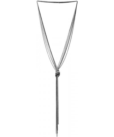 Chic Lariat Necklace Tassel Pendant with Rhinestones, Multi-strand Long Chains Y-Shape A-Metal Color: Silver & Black $10.39 N...