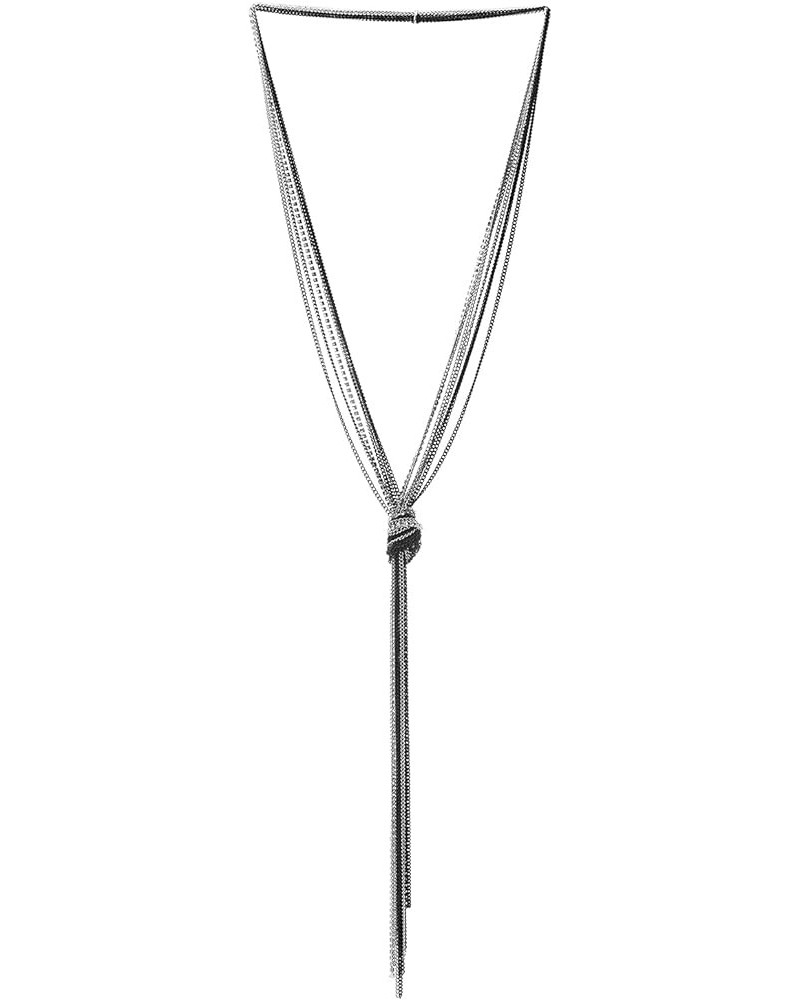 Chic Lariat Necklace Tassel Pendant with Rhinestones, Multi-strand Long Chains Y-Shape A-Metal Color: Silver & Black $10.39 N...