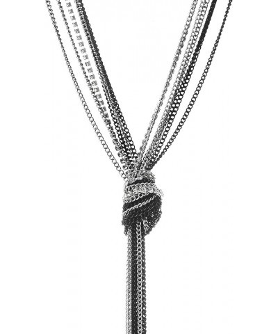 Chic Lariat Necklace Tassel Pendant with Rhinestones, Multi-strand Long Chains Y-Shape A-Metal Color: Silver & Black $10.39 N...