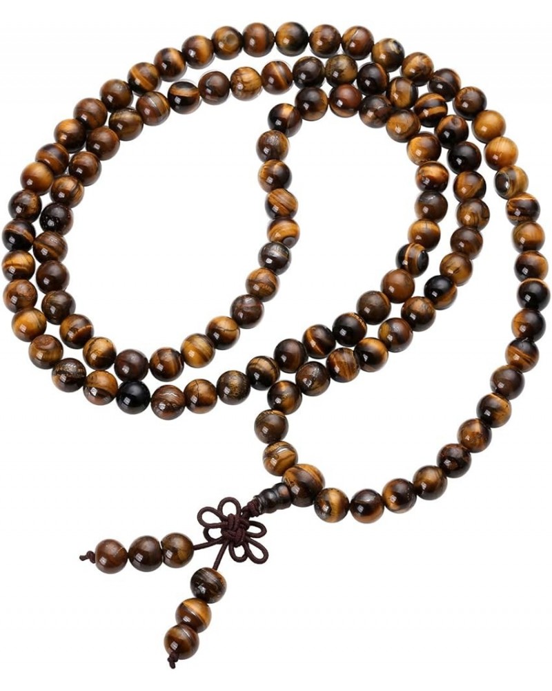 Tibetan 6mm 8mm 108 Natural Tiger Eye Gemstone Beads Prayer Mala Bracelet Necklace 8mm Beads $11.00 Necklaces