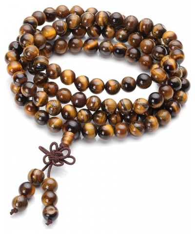 Tibetan 6mm 8mm 108 Natural Tiger Eye Gemstone Beads Prayer Mala Bracelet Necklace 8mm Beads $11.00 Necklaces